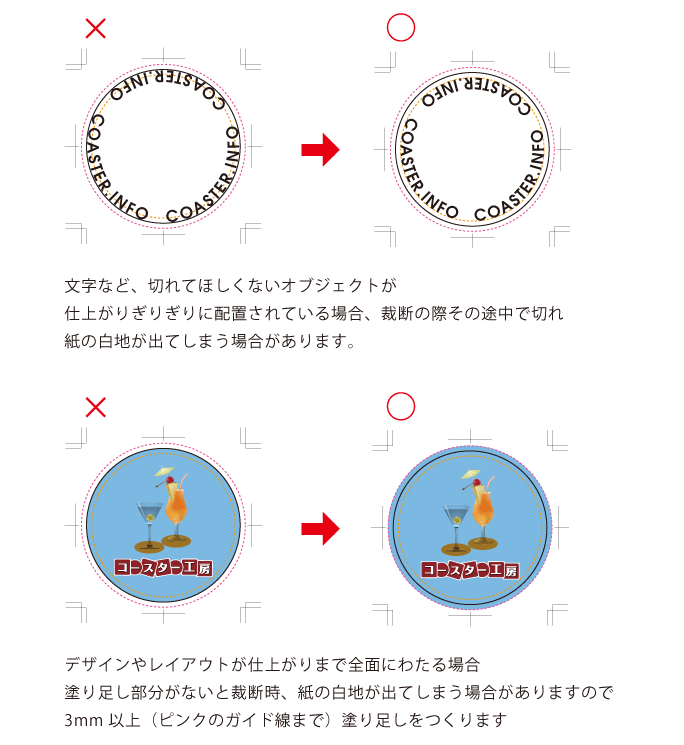 塗り足しはありますか？　エリア内に収まっていますか？